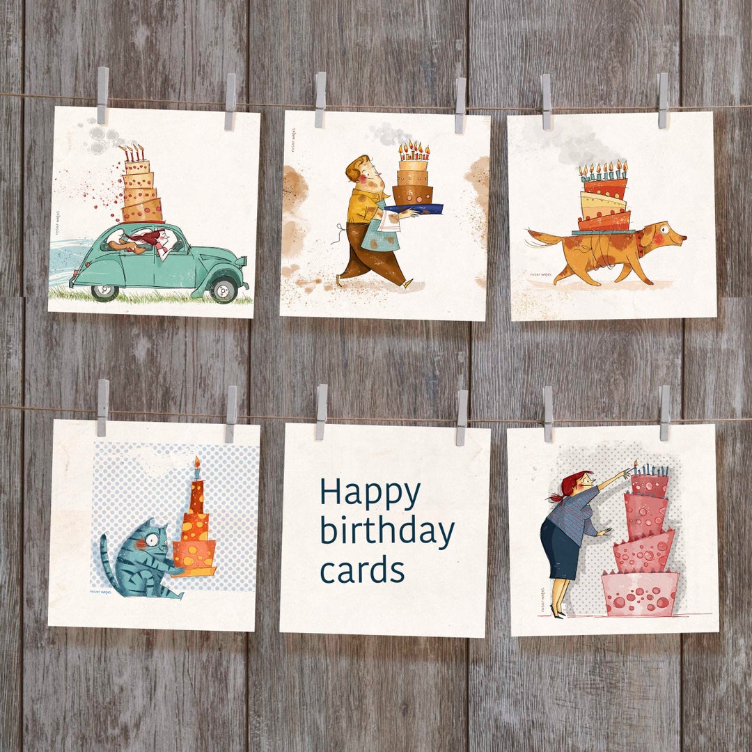 Happy Birthday Cards Set of 5 - Etsy