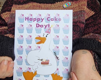 CAKE DAY - A5 Birthday Card, Goose Birthday Greeting Card
