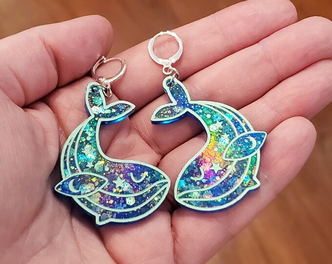 Holographic Cute Whale Earrings | Lightweight Leverback Earrings