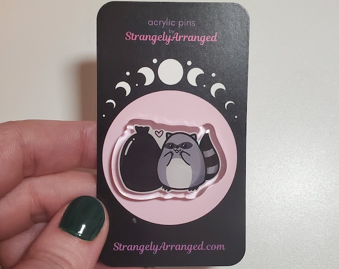 Raccoon Acrylic Pin | Cute Trash Raccoon Lapel Pin Accessory