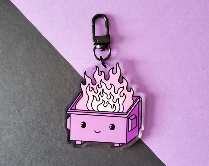 Purple Dumpster Fire Acrylic Keychain | Cute Dumpster Charm with Clasp