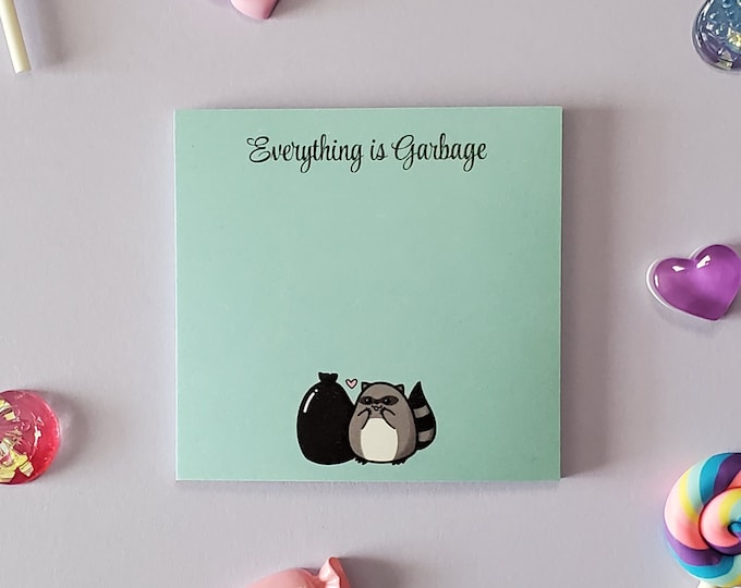 Everything is Garbage Raccoon Sticky Notes | Teal Background
