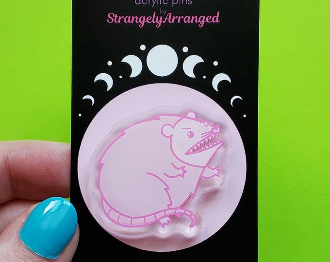 Screaming Possum Acrylic Pin | Cute Lapel Pin Accessory