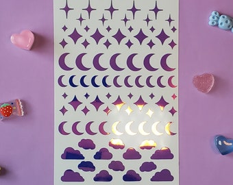 Holographischer Deko Bogen Opalfarben | Sterne, Glitzern, Monde und Wolken Deko-Aufkleber | Niedliche Polco Sticker
