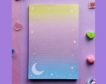 Cute Pastel Stars and Moon Lined Notepad | Celestial Stationery