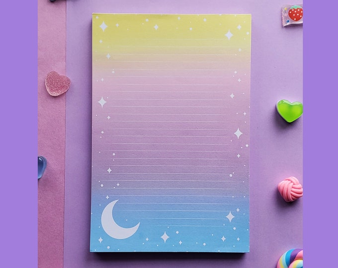 Cute Pastel Stars and Moon Lined Notepad | Celestial Stationery