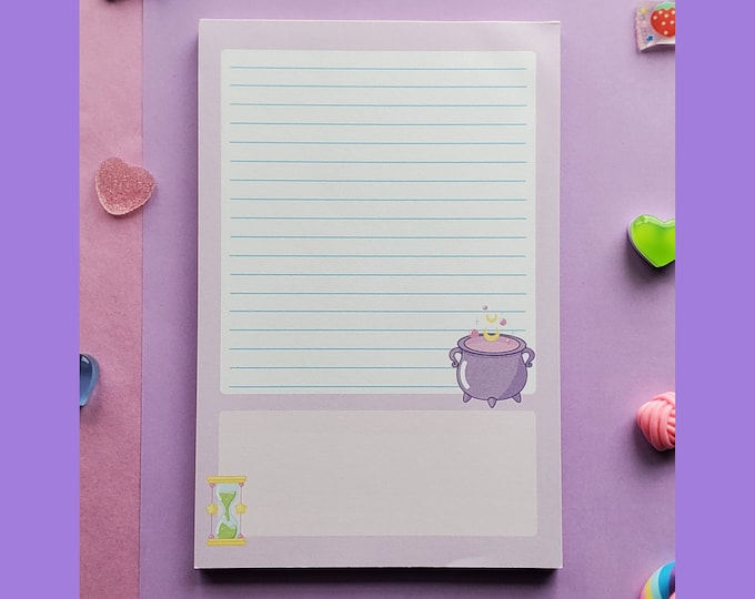 Cute Pastel Witchy Cauldron and Hourglass 4x6 Notepad