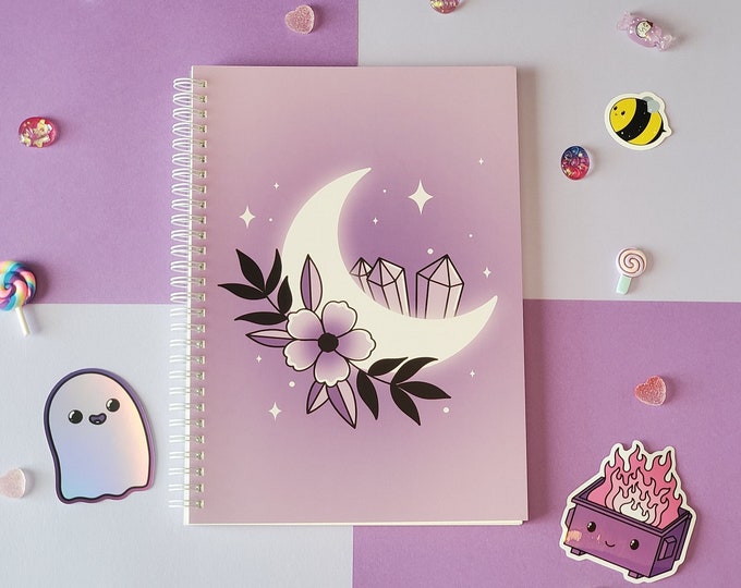 XL Sticker Book | Purple Floral Moon Sticker Collection LARGE Notebook | Reusable Sticker Pages | Sticker Storage