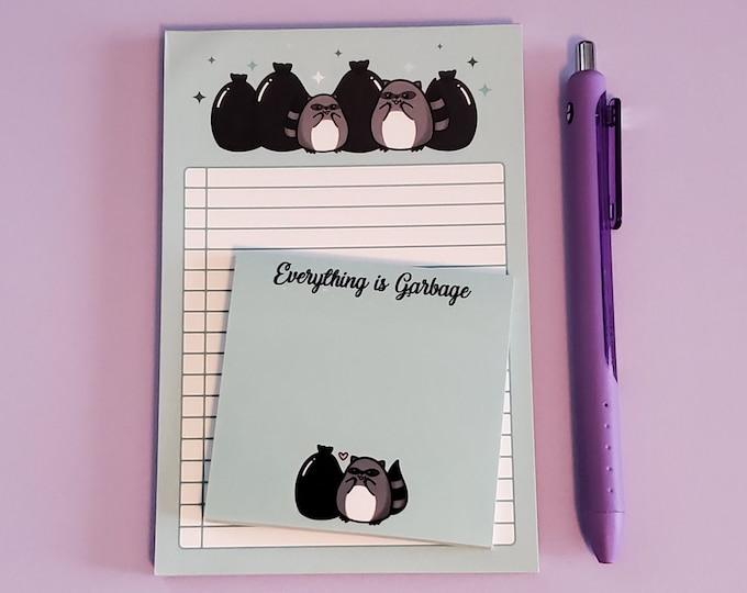 Cute Trash Raccoon Stationery Set | Notepad and Sticky Note Set