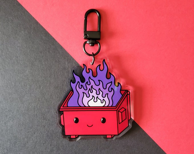 Red Dumpster Fire Acrylic Keychain | Cute Dumpster Charm with Clasp