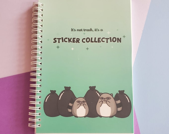 Sticker Book | Raccoon Trash Sticker Collection Notebook | Reusable Sticker Pages | Sticker Storage