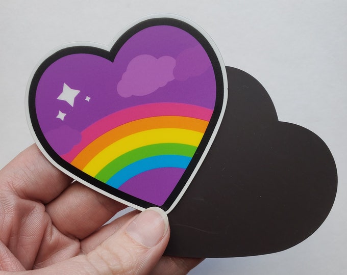 Rainbow Heart Magnet | Cute Rainbow Sparkles and Clouds Magnet