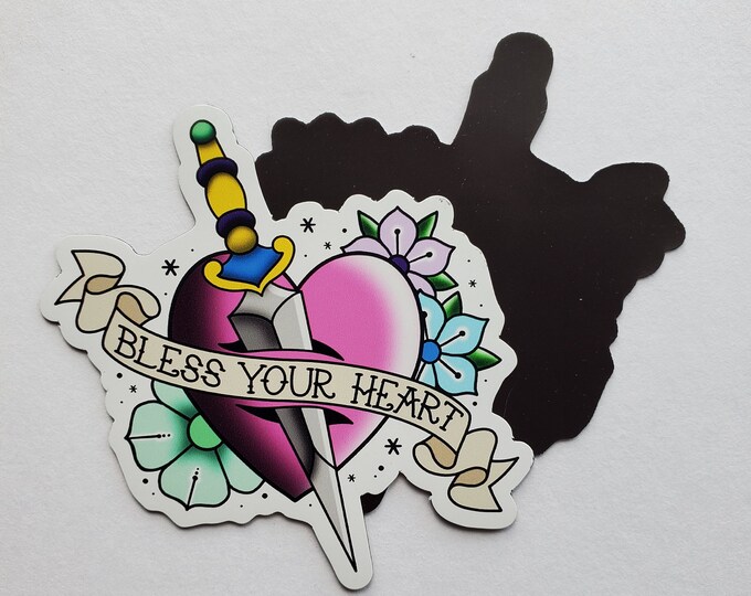 Bless Your Heart Tattoo Style Heart and Dagger Magnet | Southern Sayings Magnet