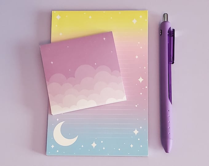 Celestial Pastel Rainbow Stationery Set | Notepad and Sticky Note Set