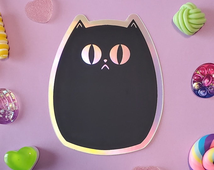 Spooky Black Cat Holographic Sticker
