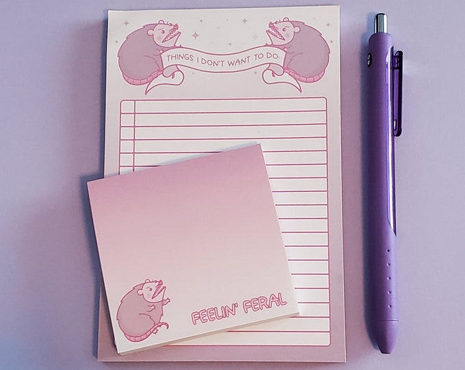 Screaming Feral Possum Stationery Set | Notepad and Sticky Note Set
