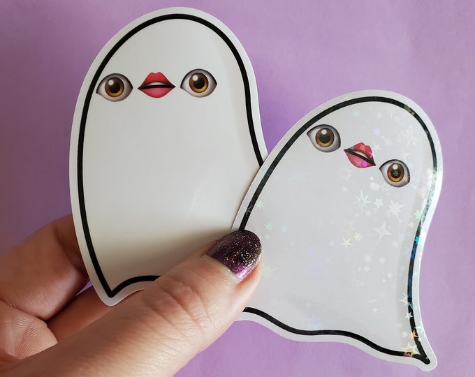 Ridiculous Ghost Sticker | Funny Eye Mouth Eye Emoji Face | Silly Stickers