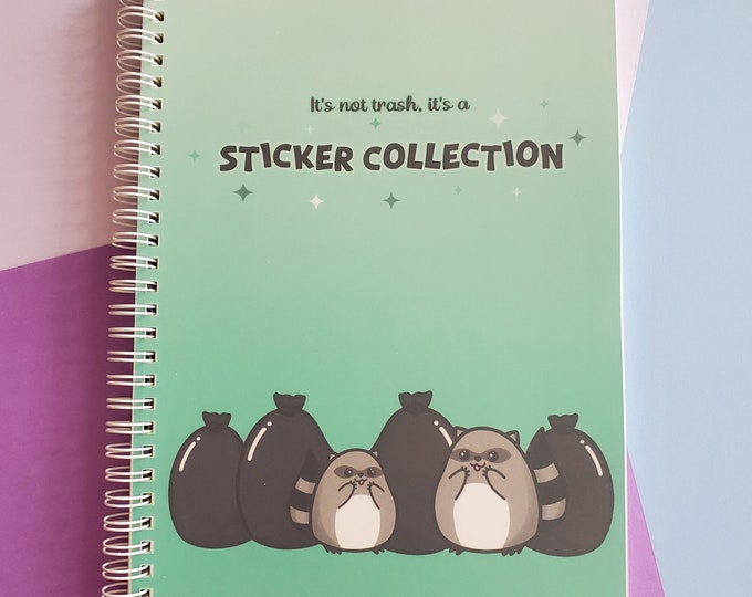 XL Sticker Book | Racoon Trash Sticker Collection LARGE Notebook | Reusable Sticker Pages | Sticker Storage