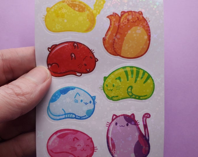 Mini Sticker Set 05 | Holographic Jellybean Cat Rainbow Sticker Sheet Minis