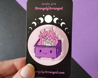 Purple Dumpster Fire Acrylic Pin | Cute Lapel Pin Accessory