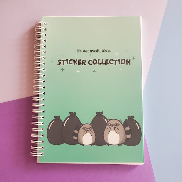 Sticker Book | Raccoon Trash Sticker Collection Notebook | Reusable Sticker Pages | Sticker Storage