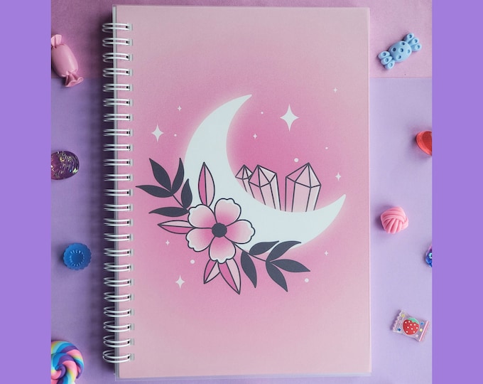 Pink Floral Moon Sticker Collection Notebook | Reusable Sticker Storage