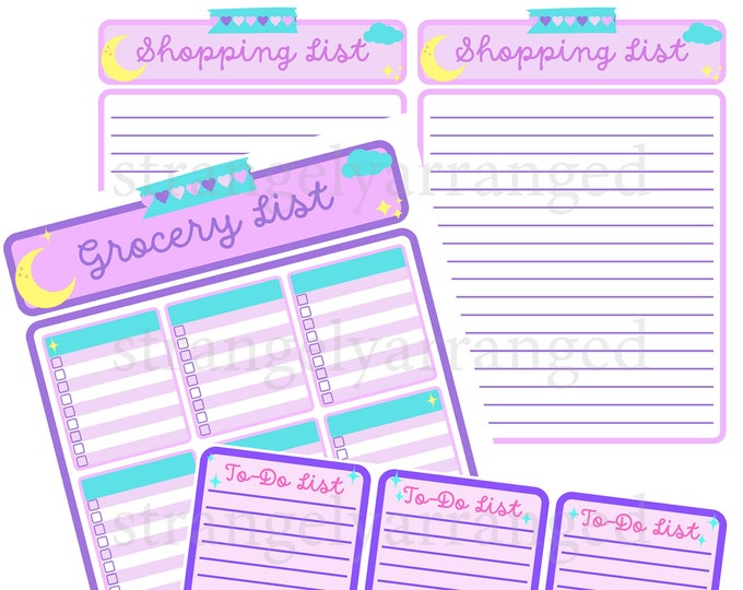Printable Grocery List, Shopping Lists, & To-Do Lists | Grocery Planning | Planner | Cute Colorful Kawaii Pastel Printables