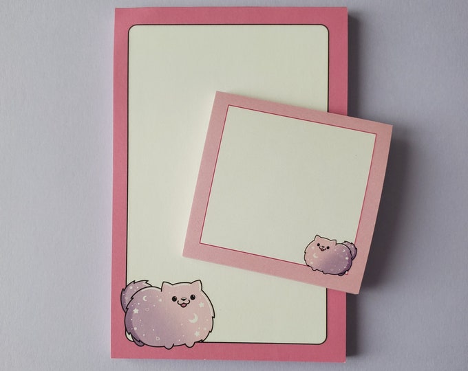 Pink Pomeranian Stationery Set | Notepad and Sticky Note Set