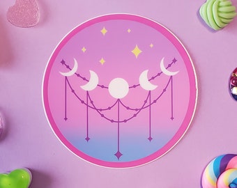 Moon Phase Pastel Rainbow Sticker | Weatherproof Vinyl Sticker | Moons & Stars