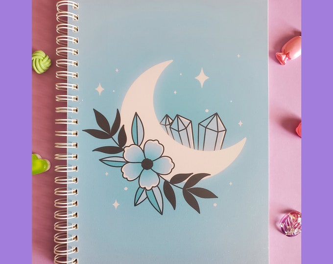 Blue Floral Moon Sticker Collection Notebook | Reusable Sticker Pages | Sticker Storage