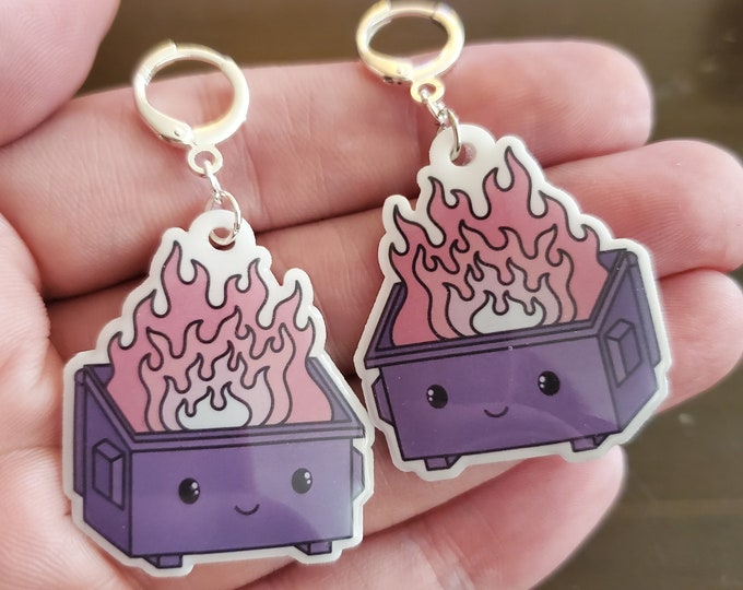 Purple Dumpster Fire Earrings | Handmade Lightweight Leverback Dangle Earrings