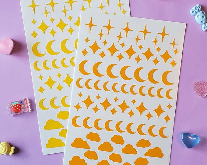 Solid Colors Stars, Sparkles, Moons, and Clouds Deco Sheet