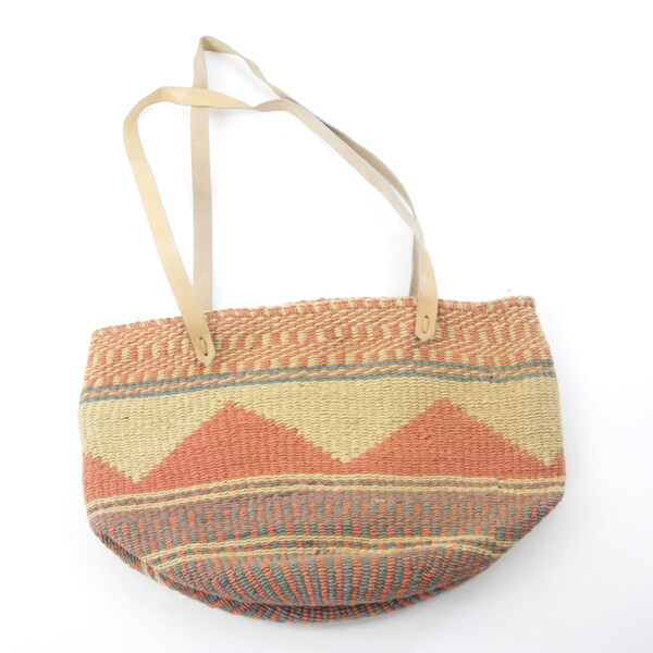 Vintage 80s Southwestern Jute Sisal Market Tote Bag