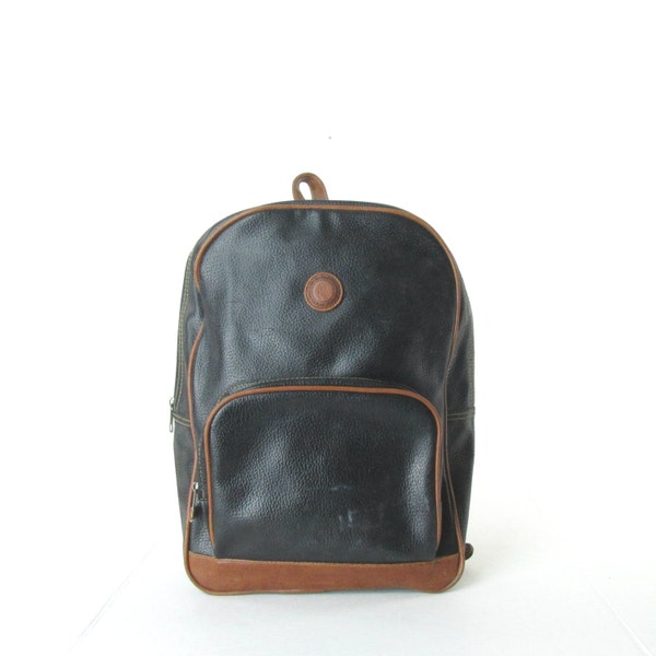 Vintage 90s Minimal Black Vinyl Vegan Leather Backpack Knapsack