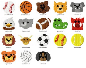1&quot; Set of 18 mini sports and mascot machine embroidery designs bundle