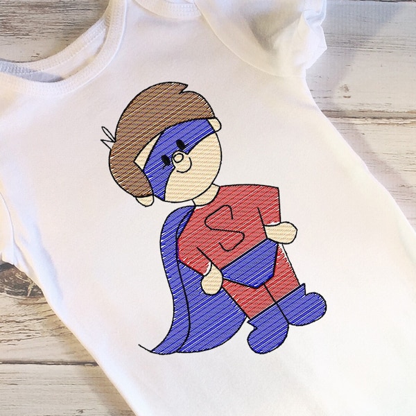 Boy Super hero sketch machine embroidery design