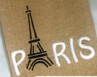 Paris word with Eiffel tower satin stitch machine embroidery design