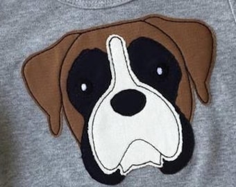 Boxer Dog raggedy edge bean stitch shabby applique machine embroidery design