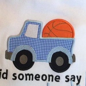 Truck with basketball appliqué machine embroidery design
