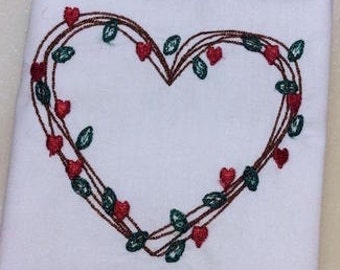 Simple heart vine wreath sketch machine embroidery design