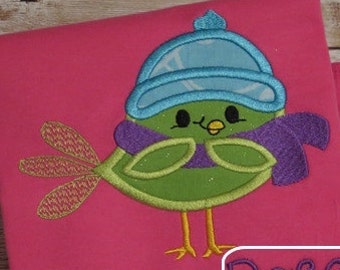 Winter Bird applique machine embroidery design