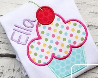 Cupcake with Cherry Appliqué Machine Embroidery Design