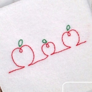 3 Apples in a row vintage stitch machine embroidery design