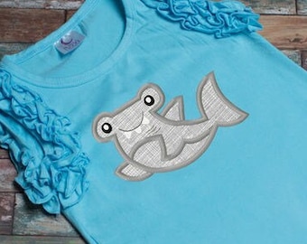 Hammer head shark appliqué machine embroidery design