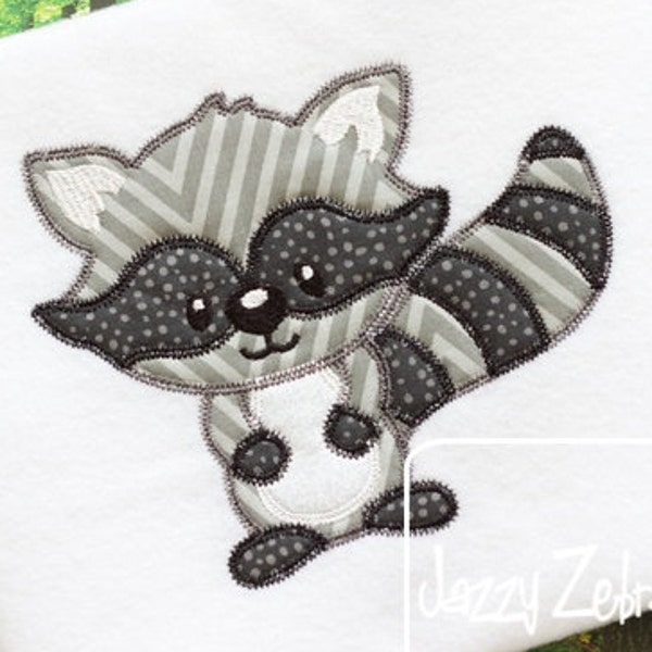 Raccoon vintage stitch appliqué machine embroidery design