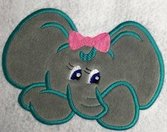 Girl Elephant applique machine embroidery design