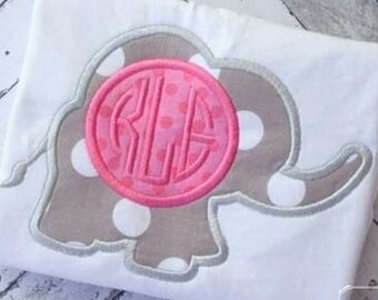 Elephant monogram frame applique machine embroidery design