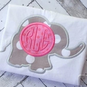 Elephant monogram frame applique machine embroidery design