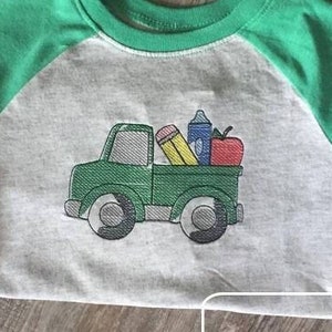 Truck with back to school supplies sketch machine embroidery design