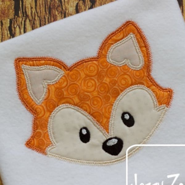 Fox head vintage stitch appliqué machine embroidery design